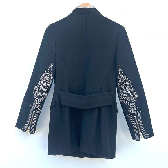 Vintage Parasuco Military Style Embroidered Wool Jacket Black Silver Baroque XS - Picture 3 of 9